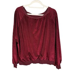 Entro Burgundy Ribbed Velvet Type Long Sleeve Top Size M Holiday Fall Winter